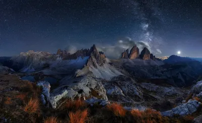 Dolomites Starry Night Sky Rugged Space Wallpaper 4K 2498x1530 Full HD, Ultrawide