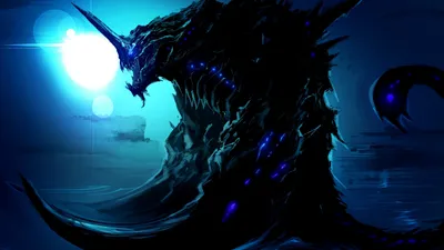 Radiant Dark Wallpaper Nature Wallpaper 4K 3200x1800 Dark, Horned, Sea, Creature, With, Glowing, Blue, Veins, Scaly, Jagged, Silhouette, Beneath, White, Yellow, Pink, Ultrawide, QHD