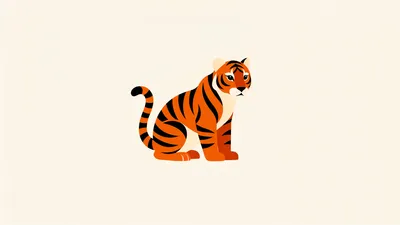 Stylized Tiger Cub Illustration Animals Wallpaper 4K 4608x2592 Stylized, Tiger, Cub, Illustration, Centered, On, A, Pale, Ultra, Desktop, White, Ultrawide, 4K