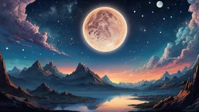 Bright Full Moon Glowing Dark Space Wallpaper 4K 1920x1080 Hd, Desktop, Wallpaper, Featuring, A, Bright, Full, Moon, Glowing, Over, Dark, Mountainous, Brown, Purple, Ultrawide, Full HD