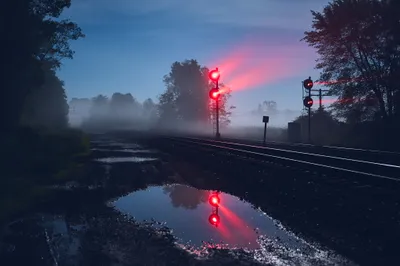 Man Railroad Misty Dawn Glowing Abstract Wallpaper 4K 2048x1365 Hd, Pc, Desktop, Wallpaper, And, Background, Man-made, Railroad, Misty, Dawn, Glowing, Red, Gray, Ultrawide, Full HD