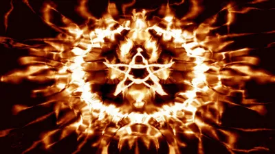 Vibrant Dark Wallpaper Black/Dark Wallpaper 4K 1920x1080 Dark, Occult, Sigil, Of, Fiery, Mirrored, Symbols, Forming, Pentagram-like, Ring, Glowing, Orange, White, Ultrawide, Full HD