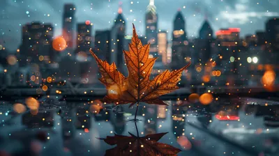 Vivid Maple Leaf Wet Surface Wallpaper 4K, World category