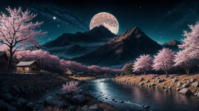Fantasy Landscape Glowing Full Moon Nature Wallpaper 4K 3829x2158 Moon, Ultrawide, QHD