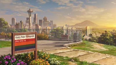 Bold Anime Wallpaper World Wallpaper 4K 1920x1080 Anime-style, Hd, Cityscape, At, Sunset, From, Kerry, Park, Viewpoint, Featuring, Vibrant, Flowers, Gray, Ultrawide, Full HD