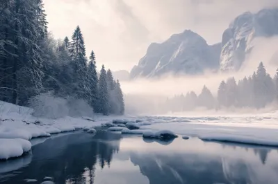 Winter Frozen Mountain Nature Wallpaper 4K 2208x1471 Full HD, Ultrawide