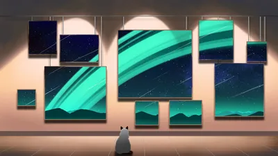 Anime Styled Cat Gazing Multiple Wallpaper 4K, Animals category