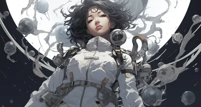 Radiant Cyberpunk Wallpaper Space Wallpaper 4K 3008x1600 A, Cyberpunk-inspired, Ai, Art, Illustration, Of, Female, Astronaut, Floating, Space, Portrayed, High, White, Gray, Ultrawide, QHD