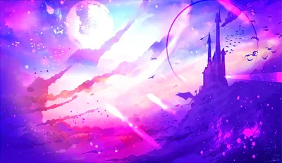 Radiant Vibrant Wallpaper Fantasy Wallpaper 4K 1920x1113 A, Vibrant, Anime, Fantasy, Scene, Features, Towering, Castle, Hill, Birds, Flying, Around, White, Ultrawide, Full HD