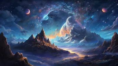Misty Surreal Wallpaper Space Wallpaper 4K 1920x1080 Hd, Desktop, Wallpaper, Featuring, A, Surreal, Mountain, Landscape, Under, Starry, Night, Sky, Gray, Brown, Ultrawide, Full HD