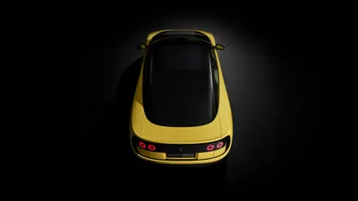 Epic Down Wallpaper Cars Wallpaper 4K 4096x2304 Top-down, View, Of, A, Yellow, Ferrari, Luce, Vehicle, Against, Dark, Backdrop, Rendered, Orange, Purple, Ultrawide, 4K