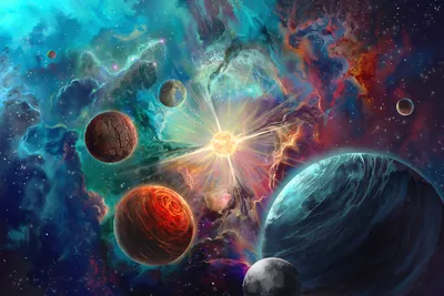 Sci Colorful Nebula Multiple Space Wallpaper 4K 1980x1320 Hd, Sci-fi, Wallpaper, Featuring, A, Colorful, Nebula, And, Multiple, Planets, Space, Creating, Yellow, Pink, Landscape, Full HD