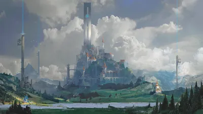 Moody Fantasy Wallpaper Fantasy Wallpaper 4K 1920x1080 Hd, Pc, Desktop, Wallpaper/background, A, Fantasy, City—towering, Spires, City, Towering, Hilltop, Castle, Gray, Ultrawide, Full HD