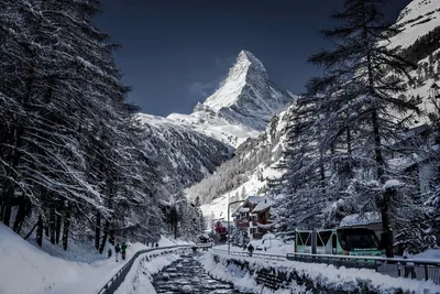 Winter Landscape Snow Covered Matterhorn Nature Wallpaper 4K 1918x1282 Snow-covered, Peak, Landscape