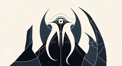 Vivid Stylized Wallpaper Black/Dark Wallpaper 4K 4544x2472 Stylized, Elder, God, With, A, Central, All-seeing, Eye, Curved, Tentacle-like, Horns, Rising, White, Ultrawide, 4K