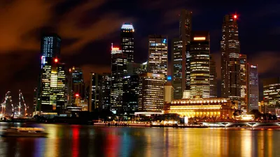 Singapore Port City Night Black/Dark Wallpaper 4K 1600x900 Orange, Purple