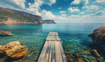 Wooden Pier Seashore Nature Wallpaper 4K 2208x1314 Pier, Full HD, Ultrawide
