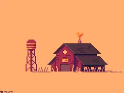 Artistic Pixel Art Nature Wallpaper 4K 3200x2400 Artistic, Pixel, Art, Hd, Desktop, Wallpaper, Depicting, A, Rustic, Barn, Water, Tower, Orange, Brown, Landscape, QHD