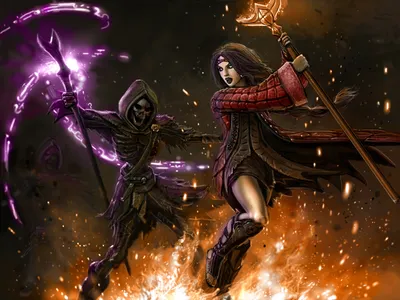 Moody Dark Wallpaper Fantasy Wallpaper 4K 1920x1440 A, Dark, Fantasy, Hd, Wallpaper, Showing, Fierce, Battle, Between, Long-haired, Witch, Wielding, White, Orange, Landscape, Full HD
