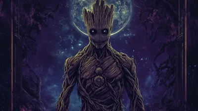 Misty Artistic Wallpaper Space Wallpaper 4K 2912x1632 Artistic, Hd, Wallpaper, Featuring, Groot, From, Marvel, Comics), Set, Against, Mystical, Night, Brown, Gray, Ultrawide, QHD