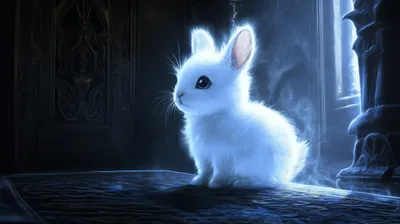 Bright Fantastical Wallpaper Abstract Wallpaper 4K 2912x1632 A, Fantastical, Glowing, White, Rabbit, Sits, In, Mystical, Setting, Emanating, Soft, Light, Ultrawide, QHD