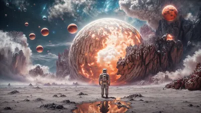 Moody Astronaut Wallpaper Space Wallpaper 4K 2560x1440 Astronaut, Exploring, An, Alien, Planet's, Rocky, Moon, Surface, Planet, 039, Glowing, Spheres, Gray, Ultrawide, QHD