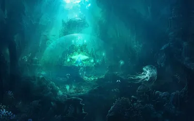 Serene Fantasy Wallpaper Fantasy Wallpaper 4K 1920x1200 Hd, Fantasy, Ocean, Scene, Featuring, An, Underwater, City, Illuminated, Ethereal, Blue-green, Light, Brown, Yellow, Pink, Ultrawide, Full HD