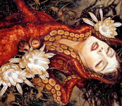 Radiant Captivating Wallpaper Fantasy Wallpaper 4K 1600x1400 A, Captivating, Hd, Fantasy, Wallpaper, Featuring, Woman, Surrounded, Intricate, Octopus, Blooming, Water, White, Gray, Square