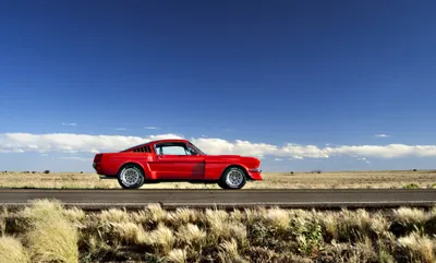 Red Mustang Muscle Car Cruising Nature Wallpaper 4K 2048x1238 Red, Ford, Mustang, Muscle, Car, Cruising, Along, A, Desert, Road, Beneath, Vast, Brown, Ultrawide, Full HD