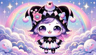 Kuromi Hello Kitty Whimsical Space Wallpaper 4K 3584x2048 Hd, Desktop, Wallpaper, Featuring, Kuromi, From, Hello, Kitty, Whimsical, Pastel, Clouds, Stars, Black, White, Ultrawide, QHD