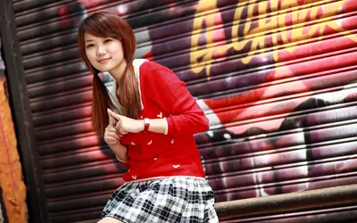 Bold Asian Wallpaper Abstract Wallpaper 4K 1920x1200 Hd, Desktop, Wallpaper, Featuring, An, Asian, Woman, In, Red, Sweater, Plaid, Skirt, Ultrawide, Full HD