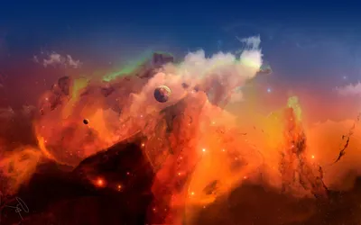 Golden Orange Wallpaper Space Wallpaper 4K 1920x1200 Hd, Desktop, Wallpaper, Of, An, Orange-hued, Nebula, In, Space, Featuring, Distant, Planet, Orange, Ultrawide, Full HD