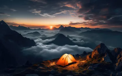 Camping Mountain During Sunset Nature Wallpaper 4K 2208x1385 Full HD, Ultrawide