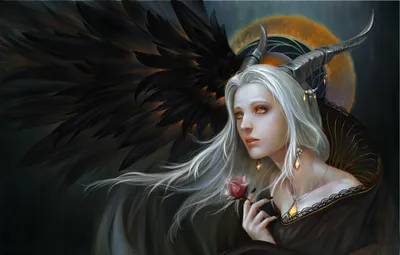 Dark Fantasy Wallpaper Fantasy Wallpaper 4K 1920x1222 A, Fantasy-themed, Image, Featuring, Demon, With, Long, White, Hair, Yellow, Eyes, Horns, Gray, Ultrawide, Full HD