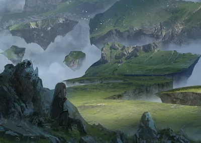 Fantasy Adventure Themed Fantasy Wallpaper 4K 2261x1612 A, Fantasy, Adventure-themed, Anime, Landscape, With, Floating, Islands, Lush, Green, Hills, Captured, Gray, Full HD