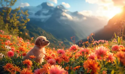 Puppy Sitting Meadow Nature Wallpaper 4K 2208x1314 Full HD, Ultrawide