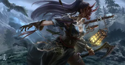 Fantasy Depicting Oriental Fantasy Wallpaper 4K 2302x1200 A, Fantasy, Hd, Wallpaper, Depicting, An, Oriental, Woman, Warrior, Long, Purple, Hair, Brown, Gray, Ultrawide, Full HD