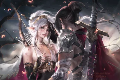 Misty Fantasy Wallpaper Fantasy Wallpaper 4K 2048x1372 A, Fantasy-themed, Hd, Pc, Desktop, Wallpaper, Depicting, Two, Warriors, Intimate, Moment, Blending, Gray, Landscape, Full HD