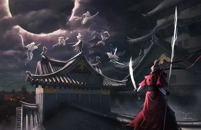 Serene Dramatic Wallpaper Space Wallpaper 4K 1920x1242 A, Dramatic, Fantasy, Battle, Scene, Features, Warrior, Flowing, Red, Cloak, Brandishing, Swords, Brown, Black, Gray, Ultrawide, Full HD