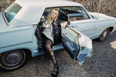 Dreamy American Wallpaper Cars Wallpaper 4K 6300x4200 American, Actress, Elle, Fanning, With, Blonde, Hair, Sits, Open, Doorway, Vintage, Car, White, Landscape, 4K