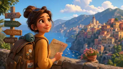 Animated Young Traveler Backpack Holds World Wallpaper 4K 3838x2158 Ultrawide, QHD