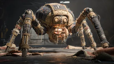 Weathered Spider Mech Glowing Abstract Wallpaper 4K 4606x2590 Ultrawide, 4k
