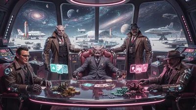 Mafia Kingpins Neon Lit Poker Space Wallpaper 4K 4606x2590 Neon-lit, Ultrawide, 4k
