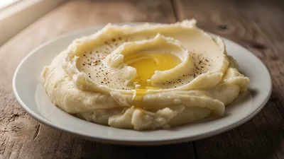 Creamy Mashed Potatoes White Plate Abstract Wallpaper 4K 4606x2590 Butter-filled, Ultrawide, 4k