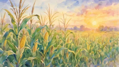 Watercolor Sunlit Corn Field Nature Wallpaper 4K 3838x2158 Watercolor-style, Ultrawide, QHD