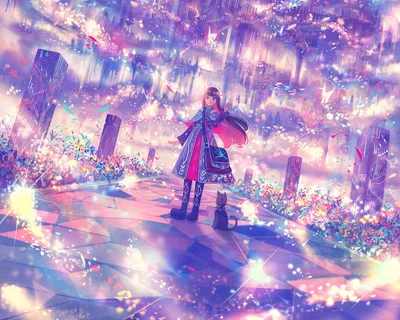 Calm Anime Wallpaper Abstract Wallpaper 4K 1920x1536 Anime-styled, Hd, Desktop, Wallpaper, Featuring, An, Original, Character, Fantastical, Glowing, Landscape, Cat, Gray, Orange, Square, Full HD
