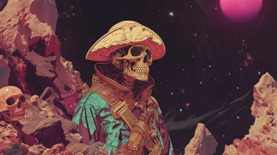 Artistic Rendition Skeleton Space Pirate Space Wallpaper 4K 2912x1632 Hd, Desktop, Wallpaper, Featuring, An, Artistic, Rendition, Of, Skeleton, Space, Pirate, Skull, Gray, Brown, Ultrawide, QHD