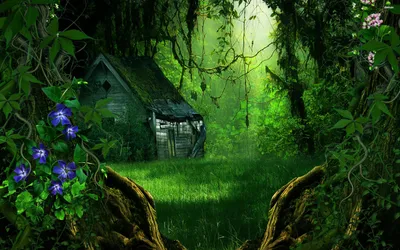 Fantasy Secluded House Surrounded Lush Wallpaper 4K, Nature category