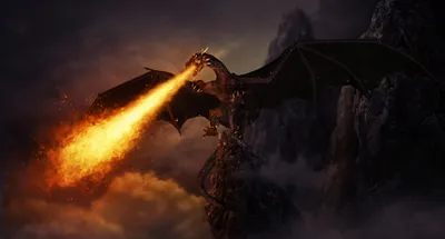Majestic Dragon Breathes Fire Amidst Fantasy Wallpaper 4K 2000x1078 A, Majestic, Dragon, Breathes, Fire, Amidst, Backdrop, Dark, Mountains, Swirling, Clouds, Creating, White, Brown, Yellow, Ultrawide, Full HD