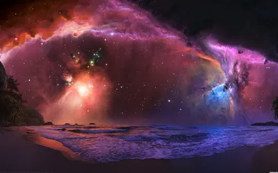 Radiant Vibrant Wallpaper Abstract Wallpaper 4K 1680x1050 A, Stunning, Hd, Desktop, Wallpaper, Showcasing, Vibrant, Nebula, Over, Tranquil, Beach, Blending, Brown, Ultrawide